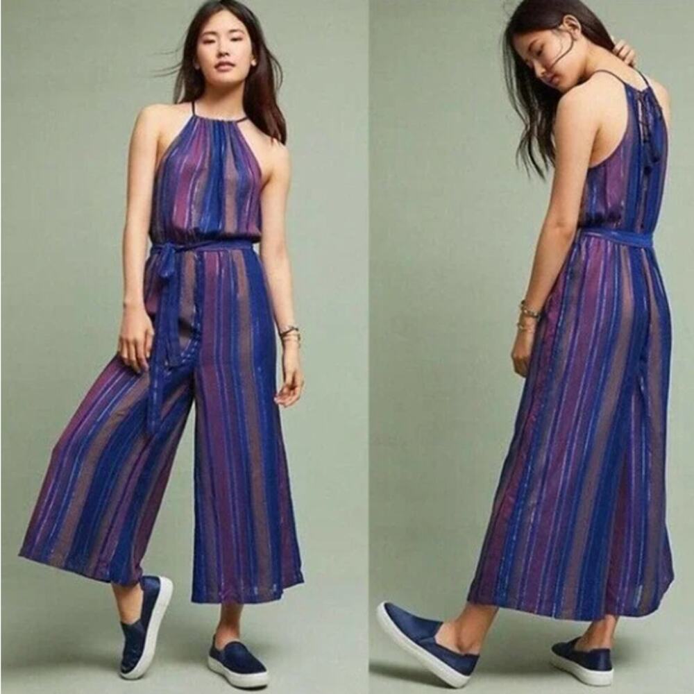 Anthropologie Cleobella Lois Jumpsuit 8 in Metallic Striped Halter